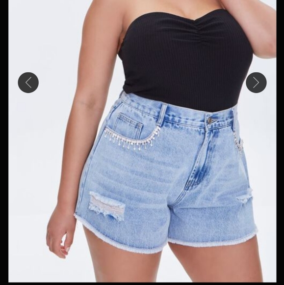 Forever 21 Pants - Plus Rhinestone Trim Denim Shorts